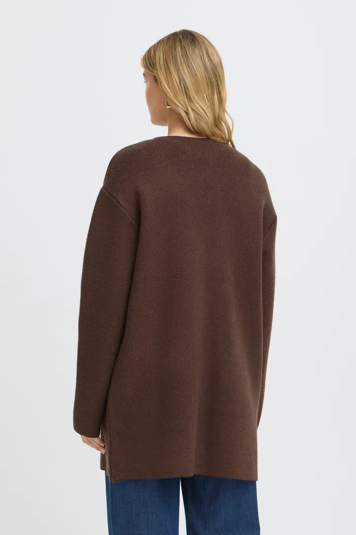 Fransa Brown Long Cardigan