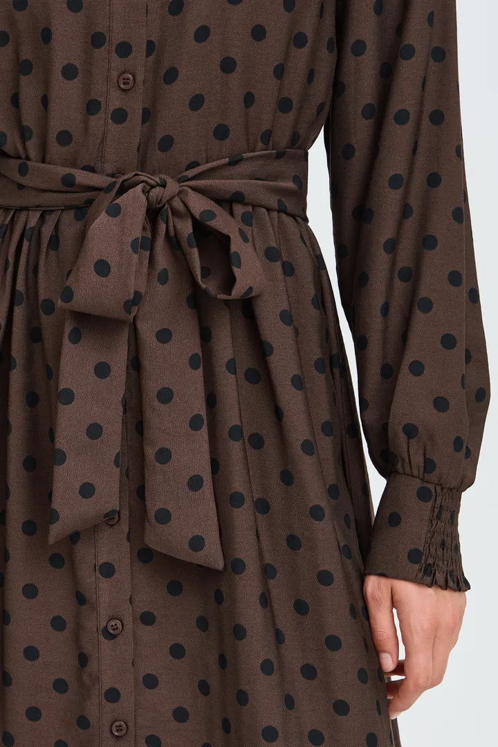 Fransa Brown Dress with Polka Dots