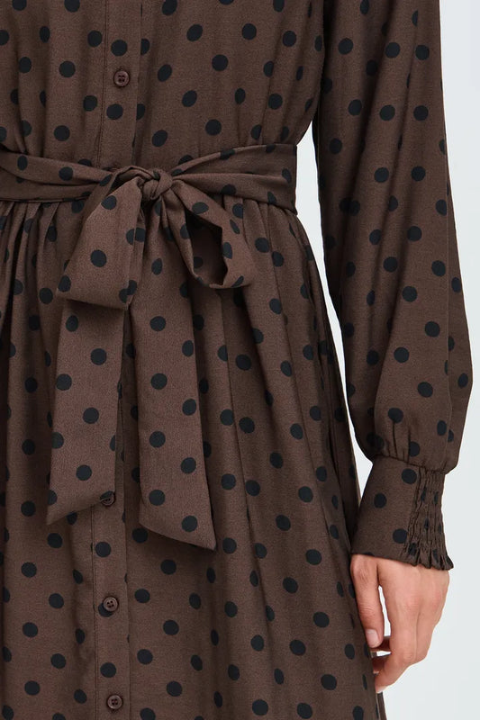 Fransa Brown Dress with Polka Dots
