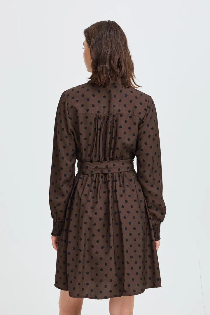 Fransa Brown Dress with Polka Dots