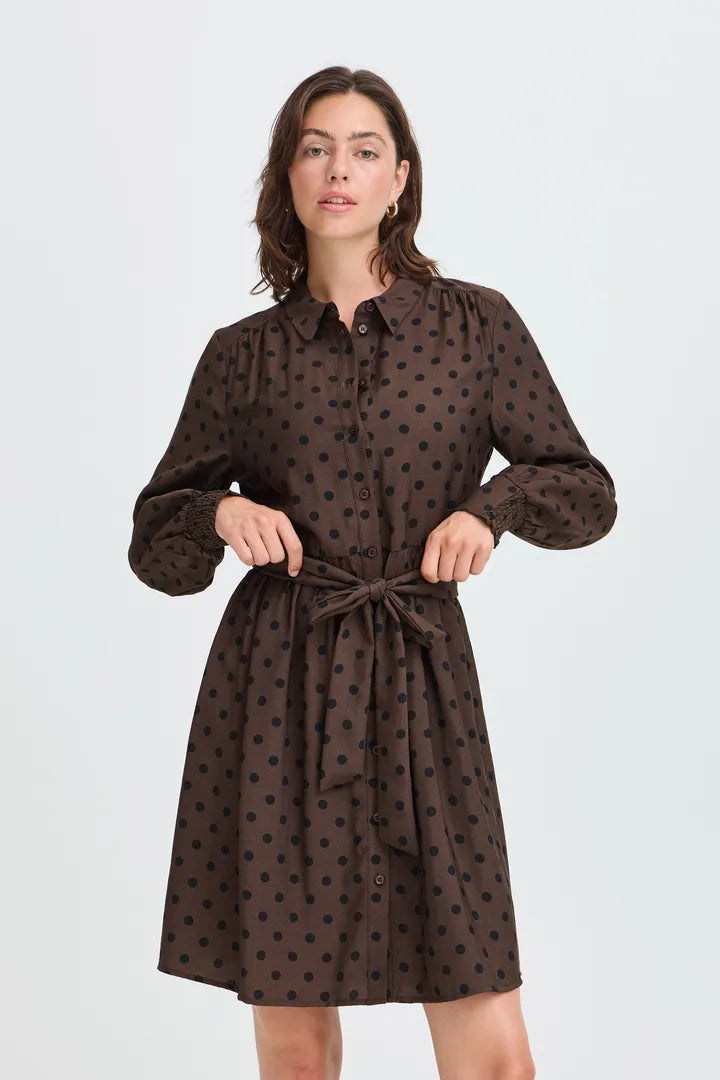 Fransa Brown Dress with Polka Dots