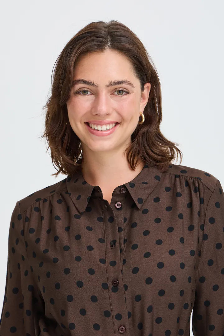 Fransa Brown Dress with Polka Dots
