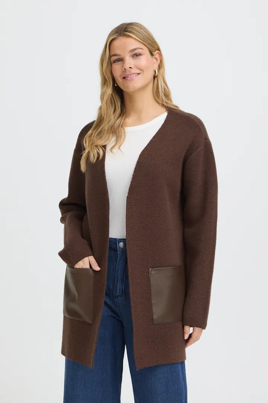 Fransa Brown Long Cardigan