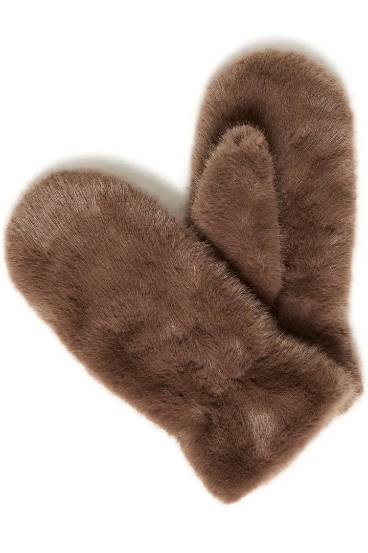 B.Young Brown Faux Fur Mittens