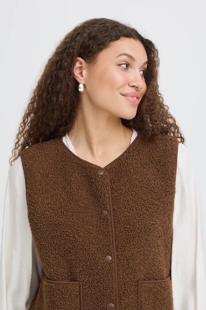 Fransa Brown Teddy Gilet
