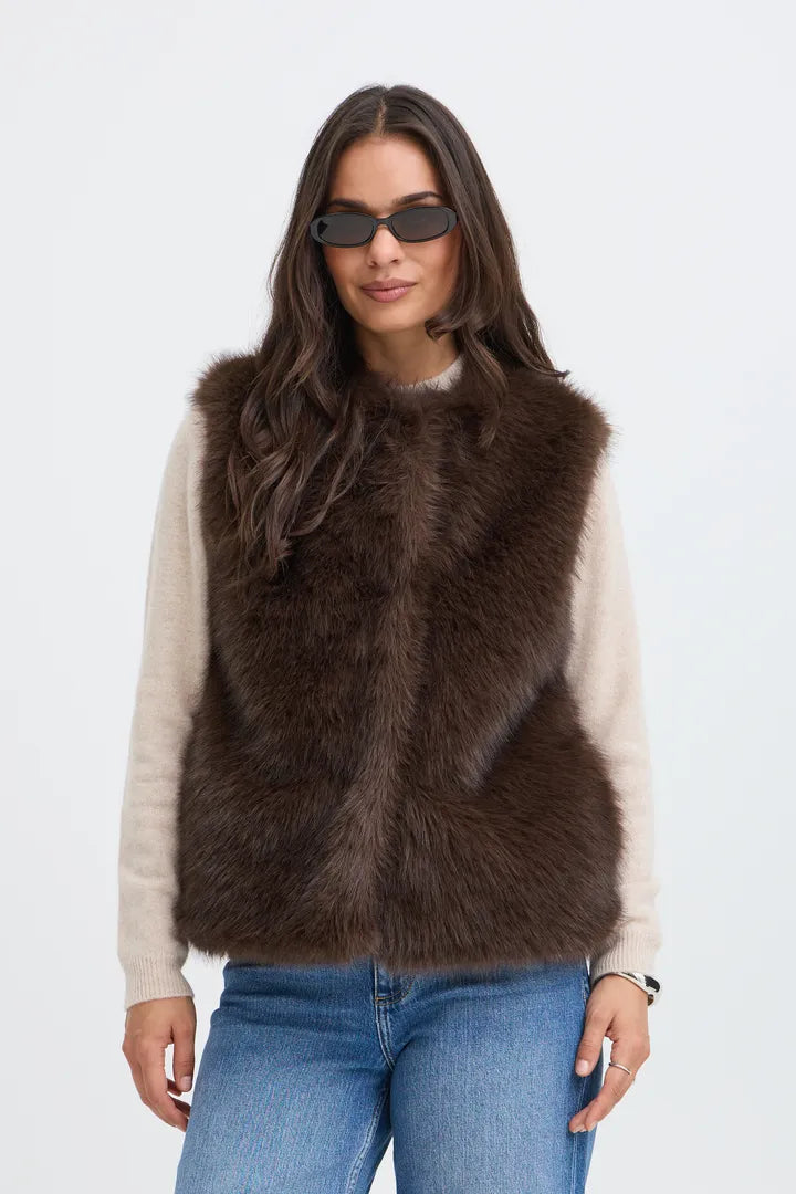B.Young Brown Faux Fur waistcoat - Robins & Roses, Eccleshall