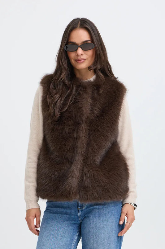 B.Young Brown Faux Fur waistcoat - Robins & Roses, Eccleshall