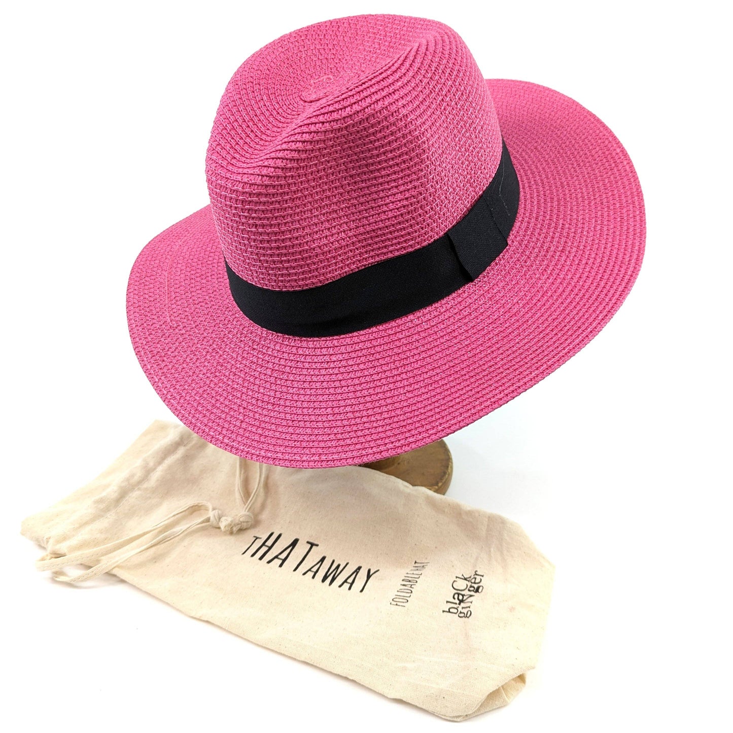 Pink Panama Style Foldable Sun Hat  - (55cm)