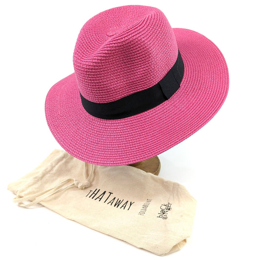 Pink Panama Style Foldable Sun Hat  - (55cm)