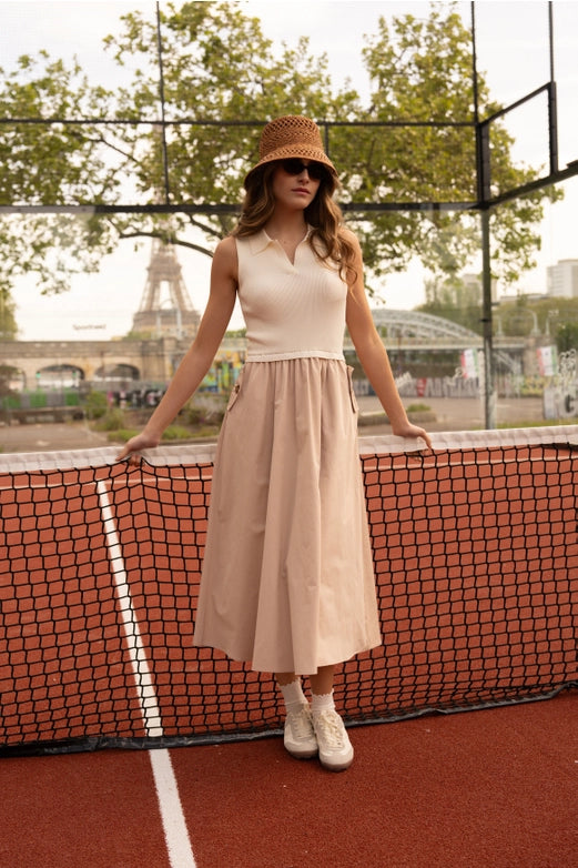 Choklate Suzanne Mixed-Material Polo Dress with Pockets - Robins & Roses, Eccleshall