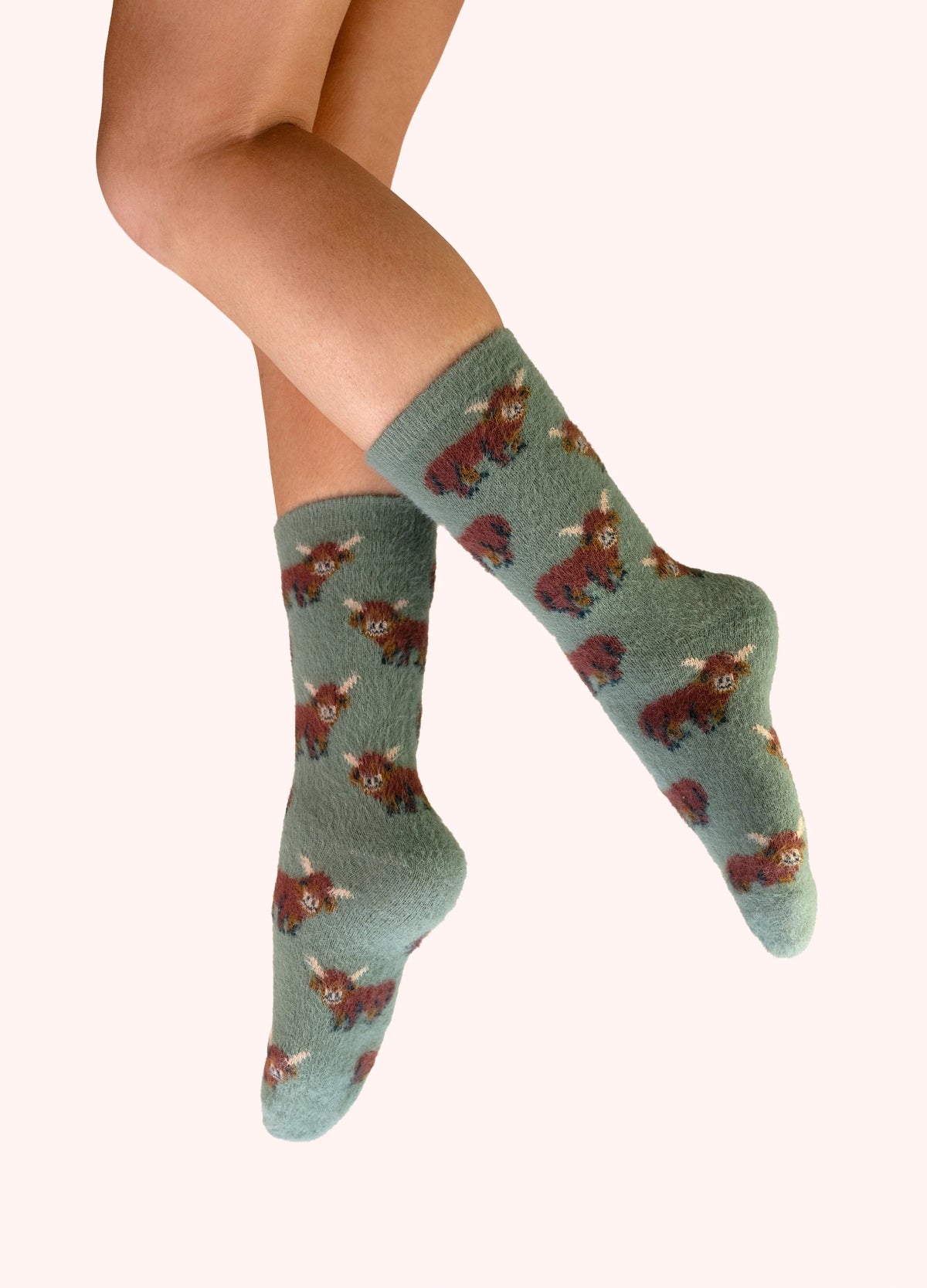 Powder  Highland Cow Fuzzy Socks