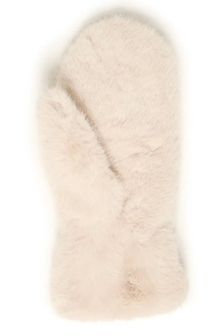 B.Young Cream Faux Fur Mittens