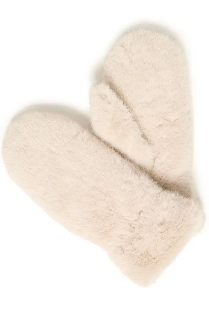 B.Young Cream Faux Fur Mittens