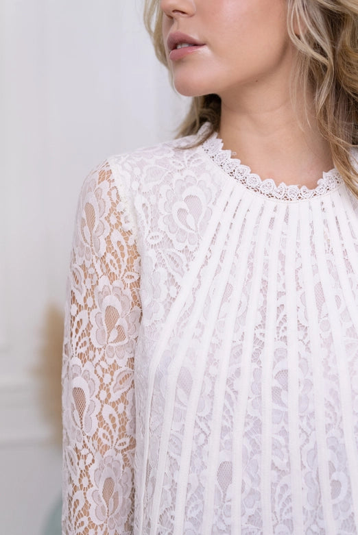 Choklate Tiffany Lace Blouse with Bands and Long Sleeves - Robins & Roses, Eccleshall