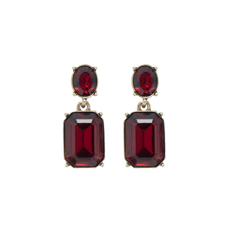 Oval Twin Gem Post Earring in Deep red - Robins & Roses, Eccleshall