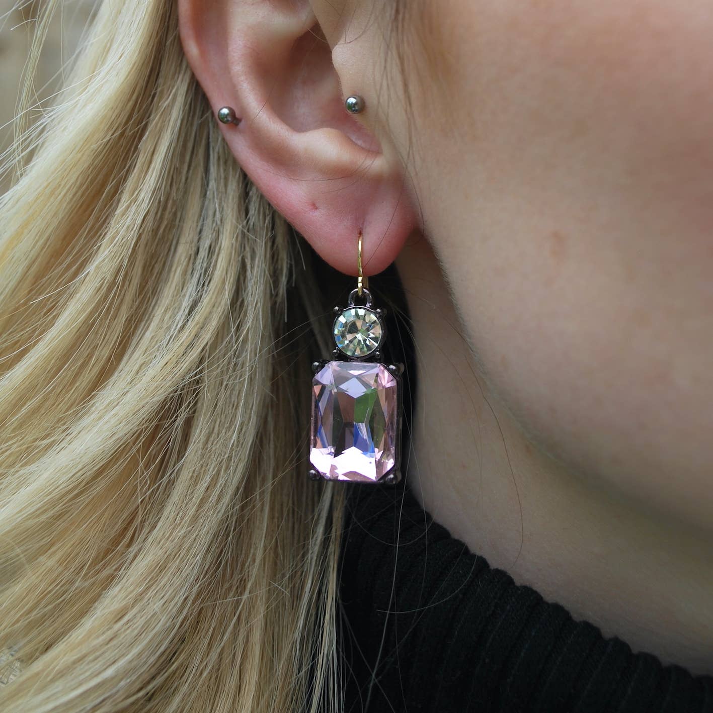 Twin Gem Earring in Pink & Clear - Robins & Roses, Eccleshall