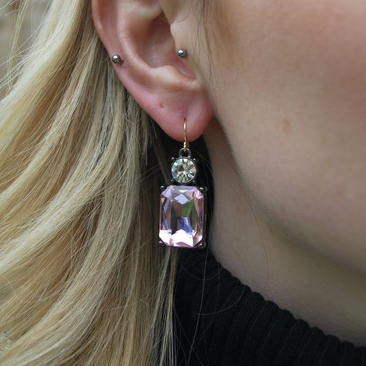 Twin Gem Earring in Pink & Clear - Robins & Roses, Eccleshall