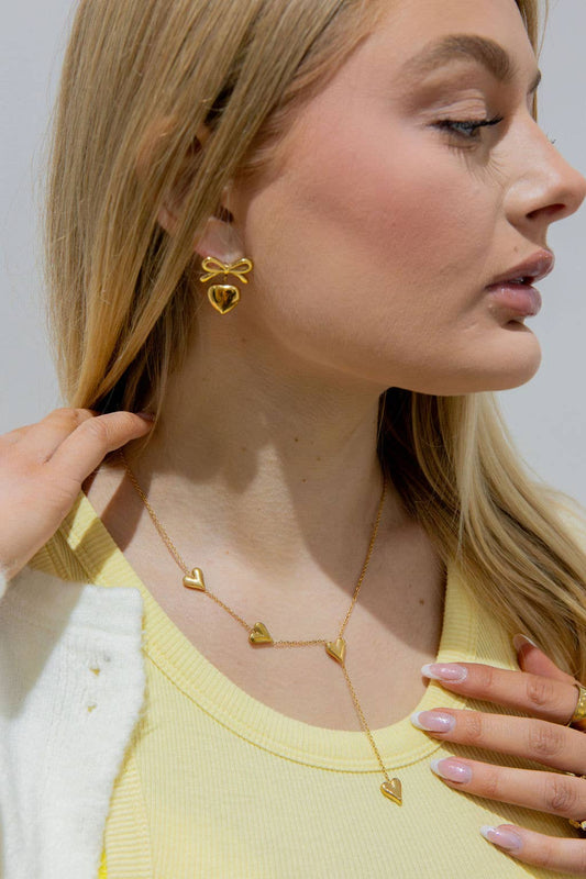 Heart Pendant Bow Earring in Gold