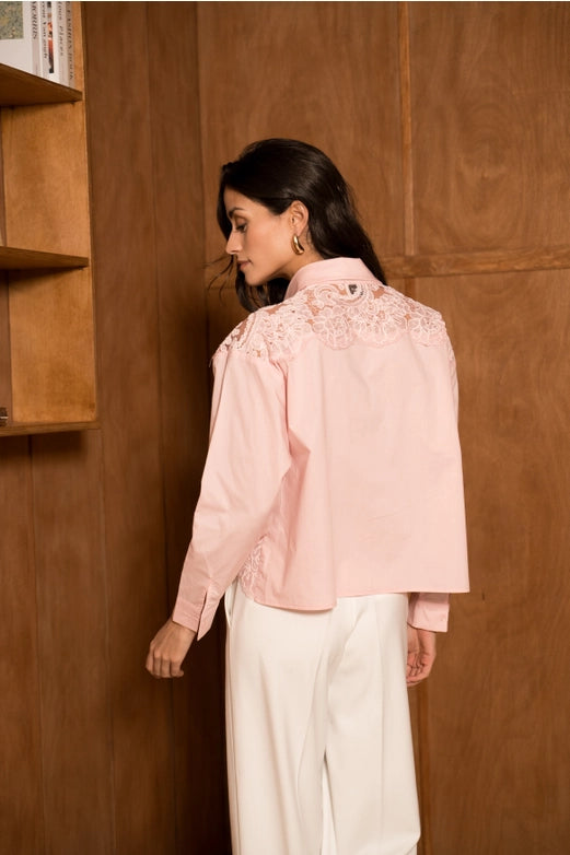 Choklate Paris Cotton Shirt with Lace Inserts - Robins & Roses, Eccleshall