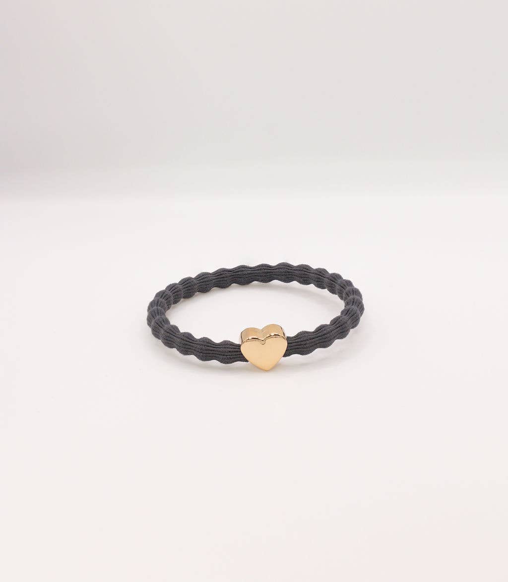 Wave Hair Tie with Gold Heart Charm (Various Colours)