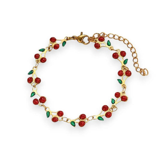Glitter Cherry Link Bracelet in Red & Gold - Robins & Roses, Eccleshall