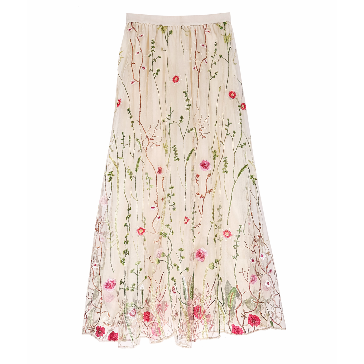 Embroidered Meadow Tulle Skirt in Cream