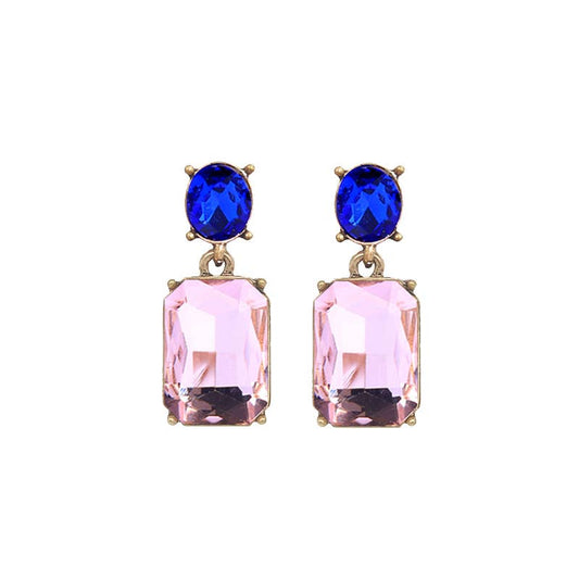 Oval Twin Gem Post Earring in Soft Pink & Royal Blue