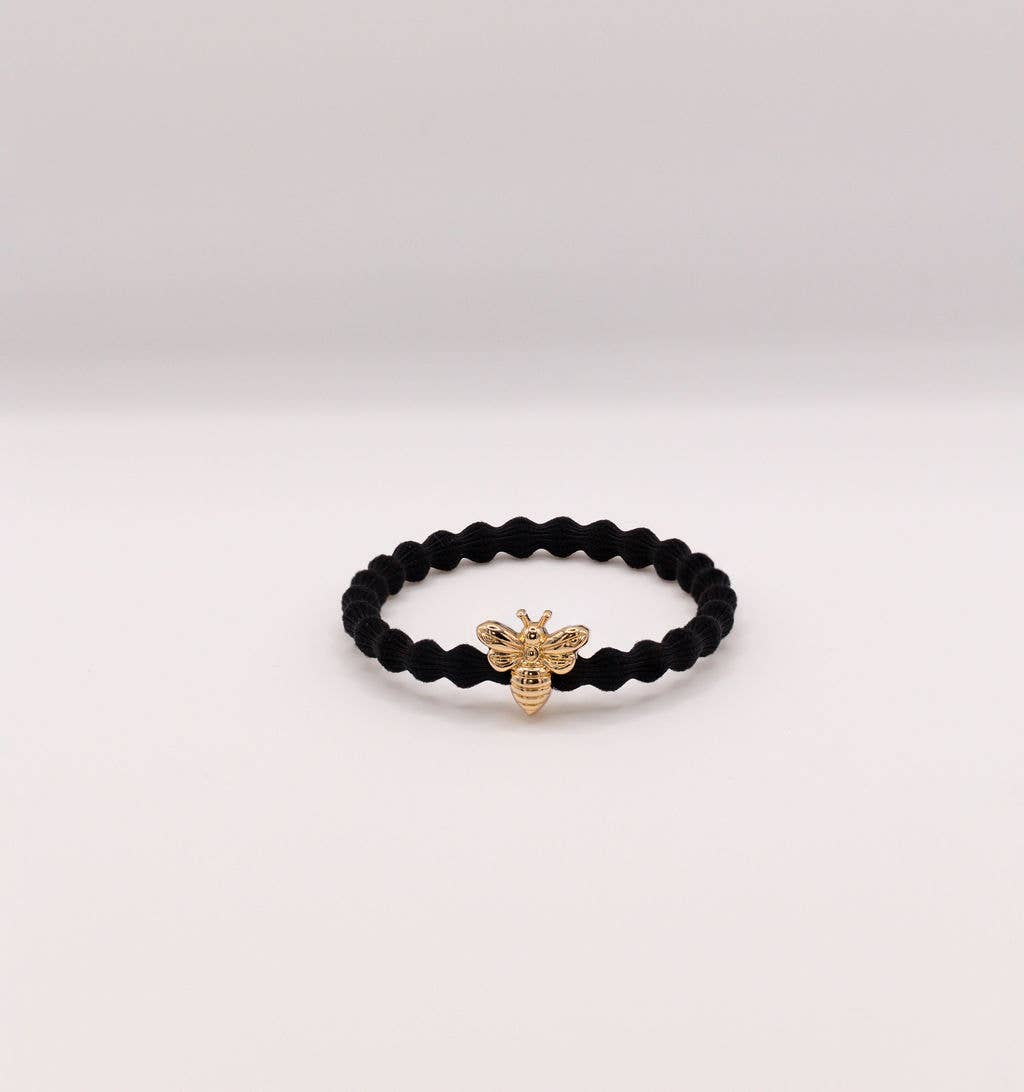 Wave Hair Tie with Gold Bee Charm (Various Colours)