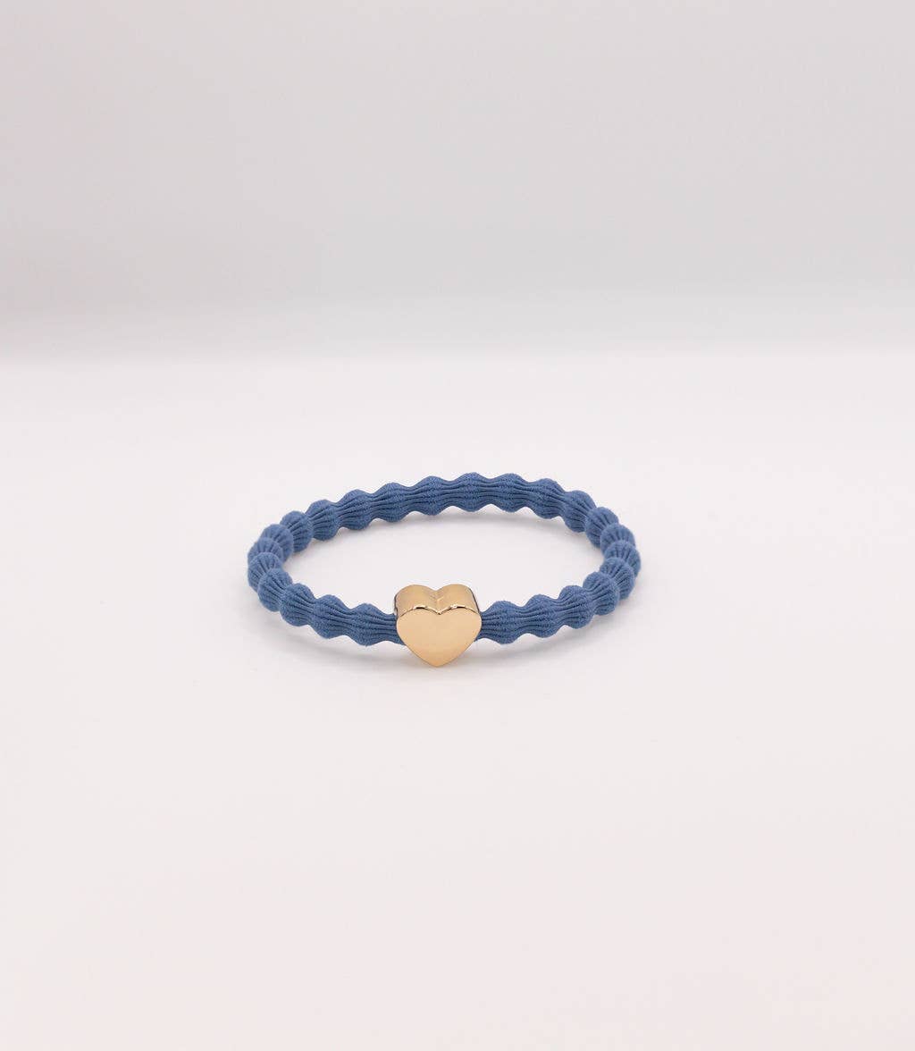 Wave Hair Tie with Gold Heart Charm (Various Colours)