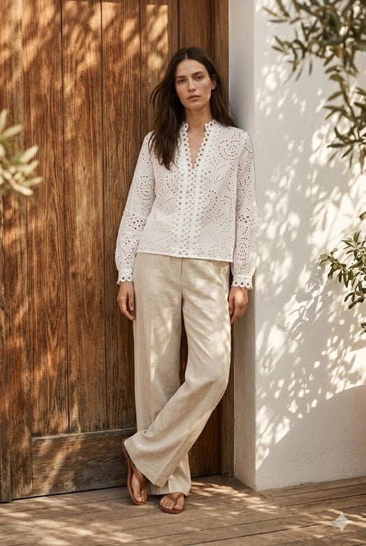 Choklate Paris Eyelet Cotton V-Neck Blouse - Robins & Roses, Eccleshall
