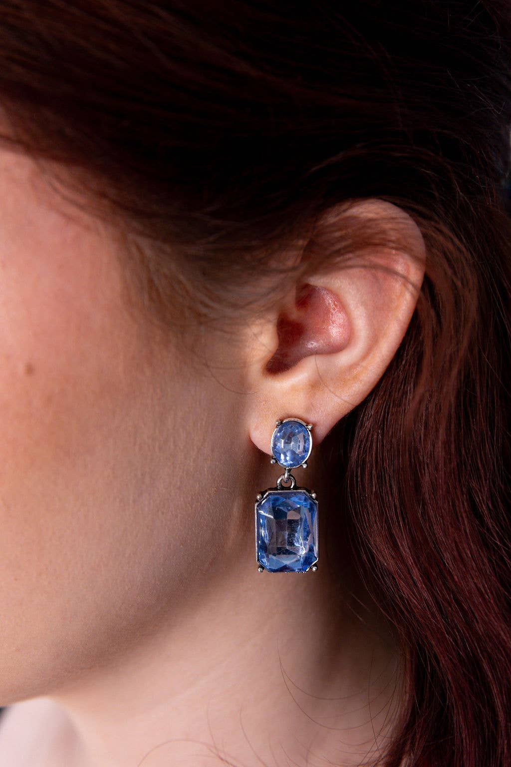 Oval Twin Gem Post Earring in Mid Blue - Robins & Roses, Eccleshall