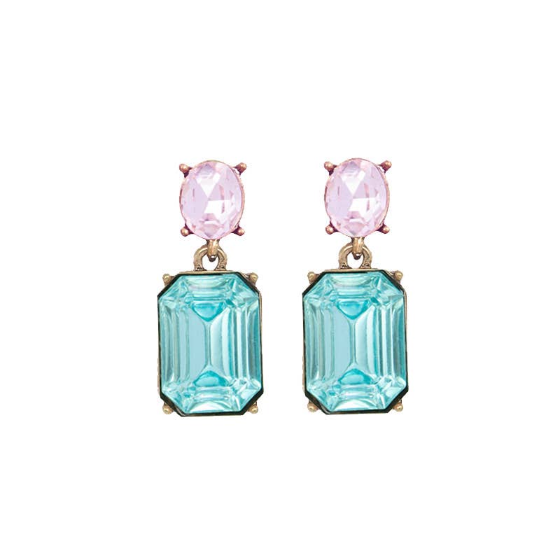 Oval Twin Gem Post Earring in Sky & Baby Pink - Robins & Roses, Eccleshall