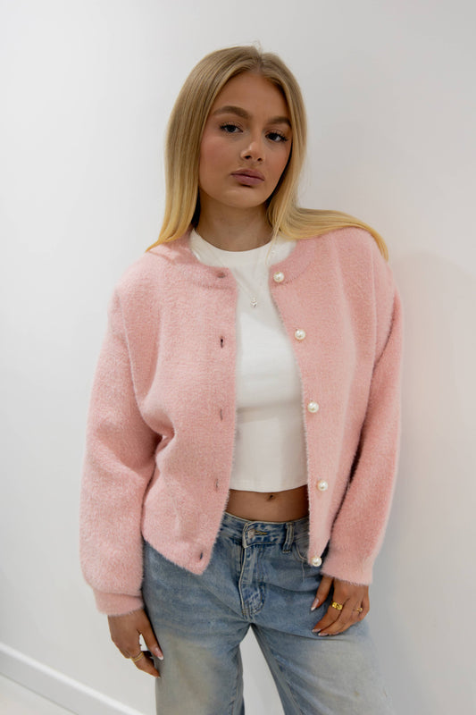 Pearl Button Cardigan in Pastel Pink