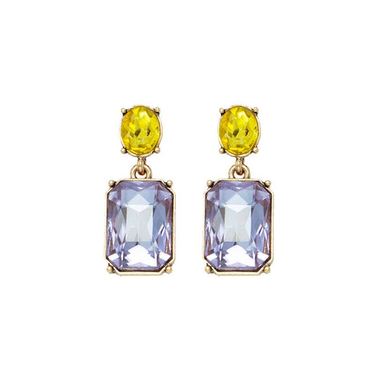 Oval Twin Gem Post Earring in Violet & Yellow - Robins & Roses, Eccleshall