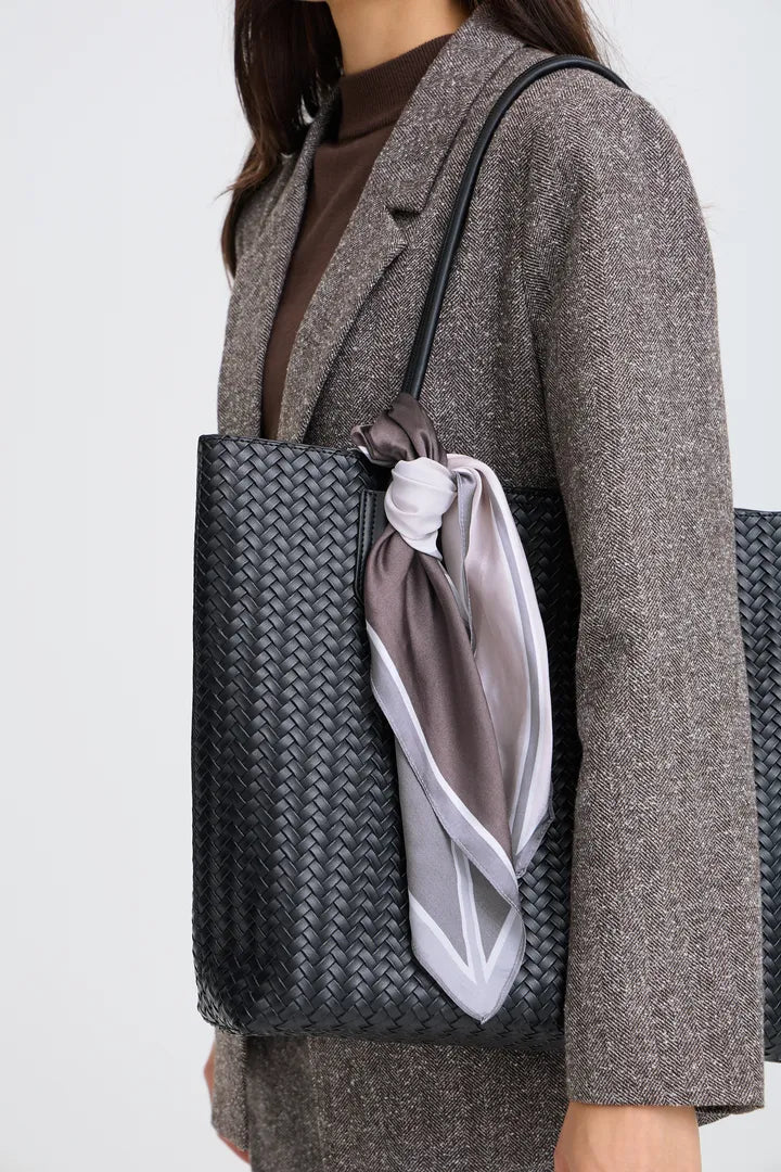 Fransa Grey and Brown Silk Scarf