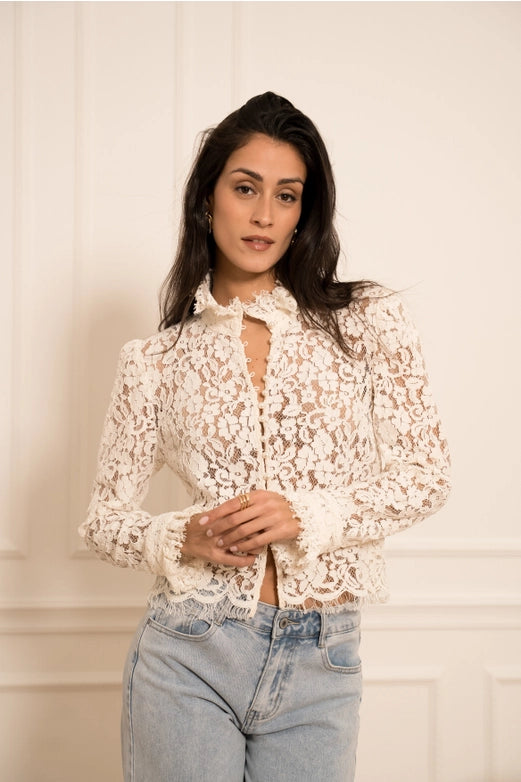 Choklate Paris Lace Blouse with Pearl Buttons - Robins & Roses, Eccleshall