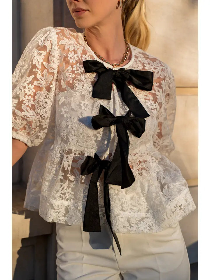Lace Peplum Top with Satin Laces