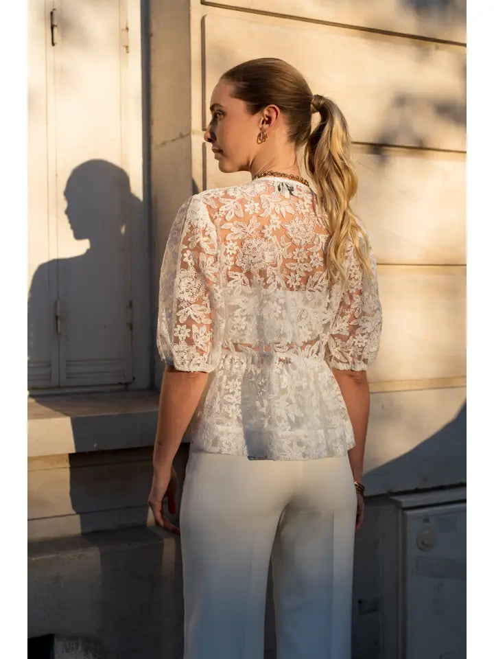 Lace Peplum Top with Satin Laces