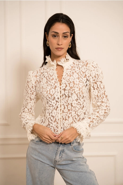Choklate Paris Lace Blouse with Pearl Buttons - Robins & Roses, Eccleshall
