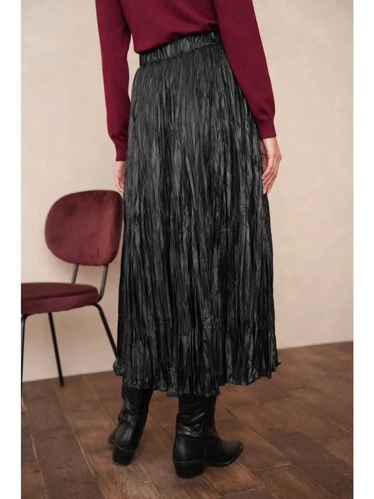 Ruched Faux Leather Long Skirt