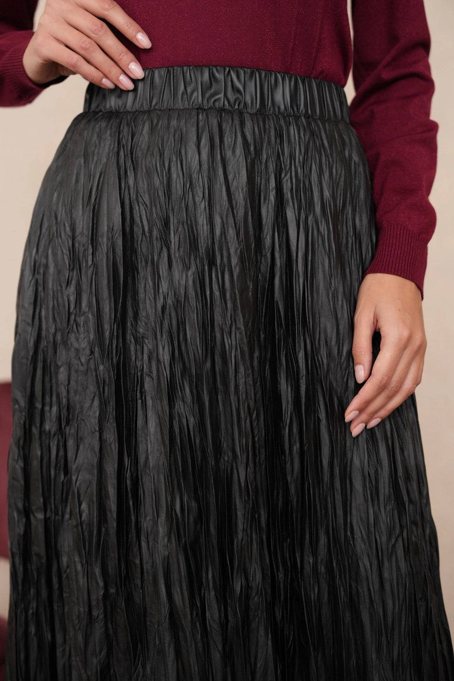 Ruched Faux Leather Long Skirt