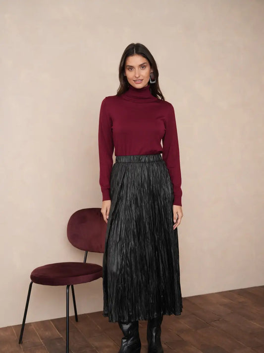 Ruched Faux Leather Long Skirt