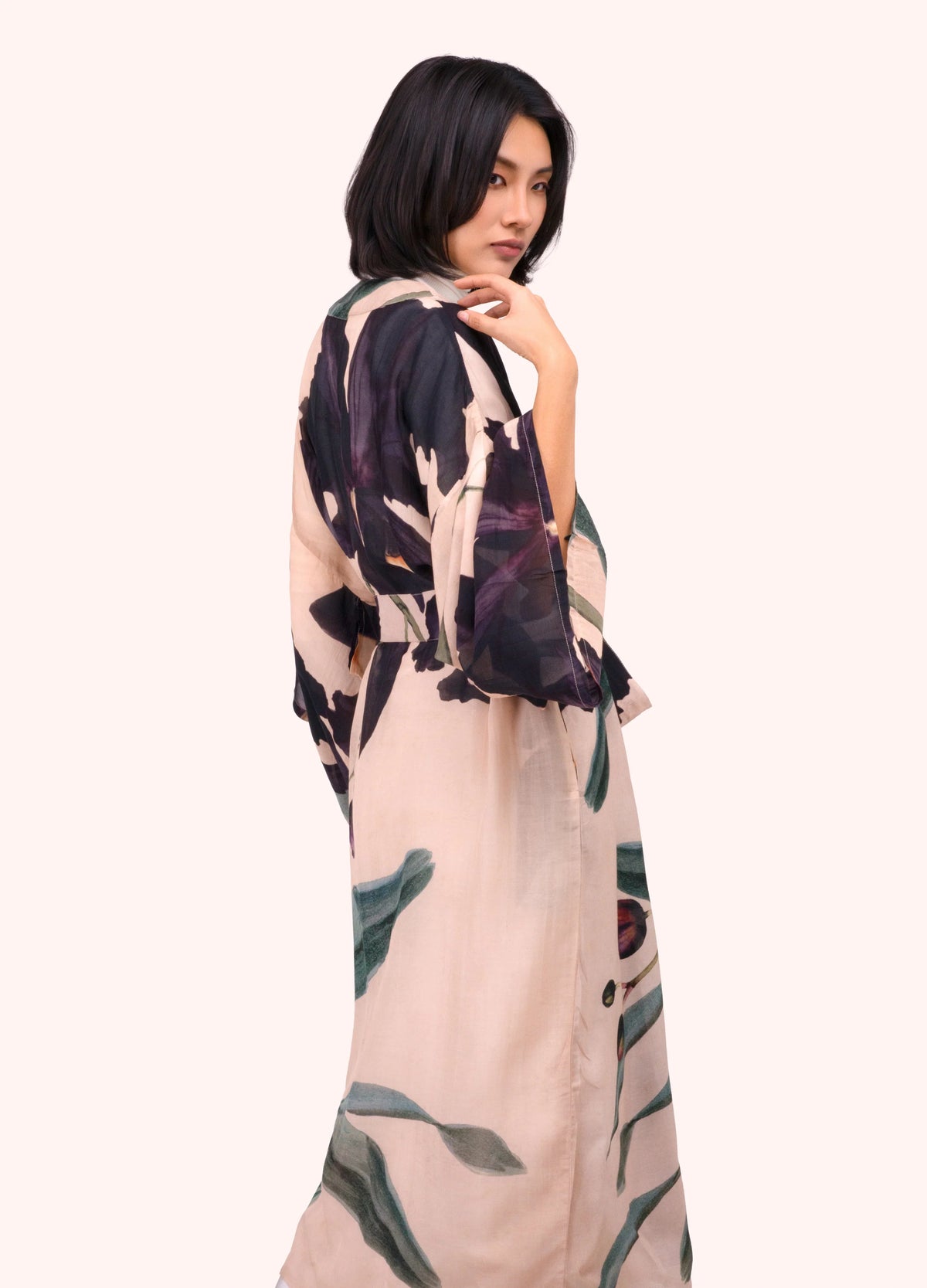Powder Midnight Orchid Long Kimono Gown