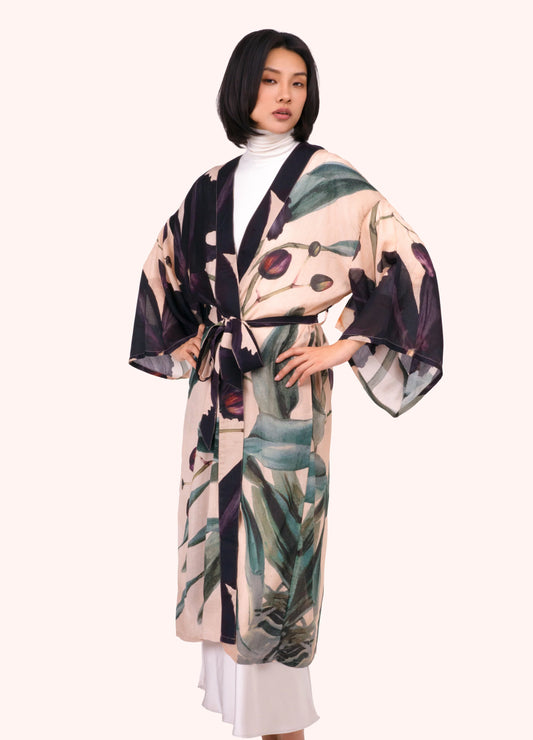 Powder Midnight Orchid Long Kimono Gown