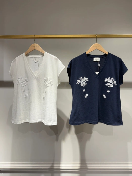 Choklate Paris Embroidered Cotton V-Neck T-Shirt - Robins & Roses, Eccleshall