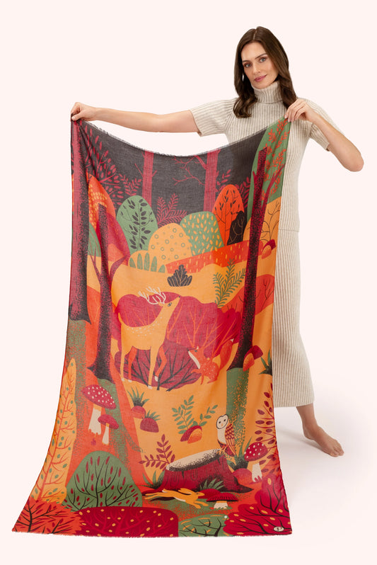 Print Scarf - Autumn Forest Friends
