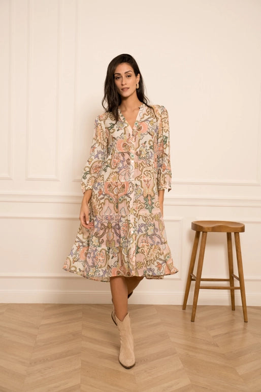 Choklate Paris Floral Print Marbella Silk Dress In Pastel Shades - Robins & Roses, Eccleshall