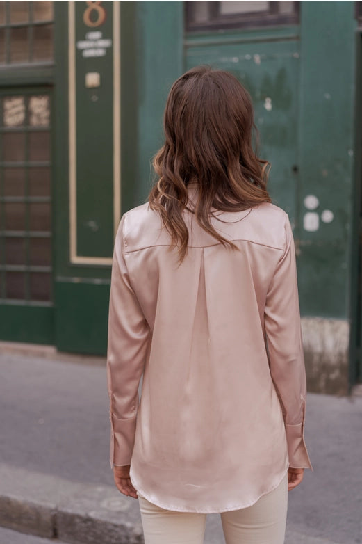 Choklate Paris Dusky Pink Léa Satin Shirt - Robins & Roses, Eccleshall