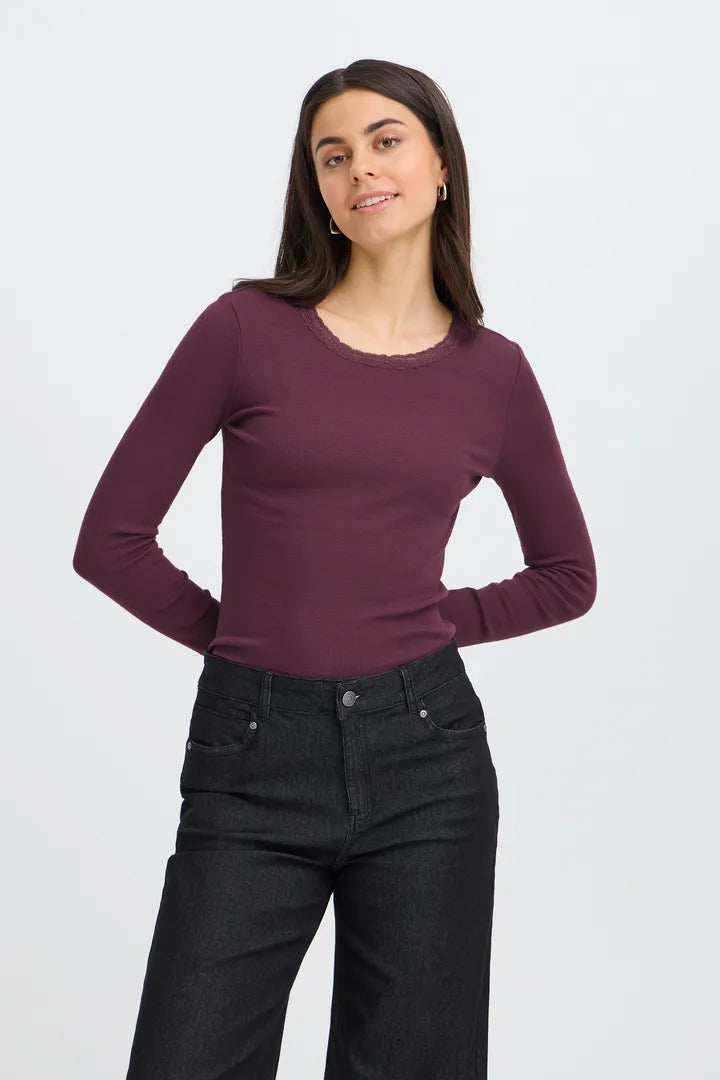 Fransa Burgandy Lace top