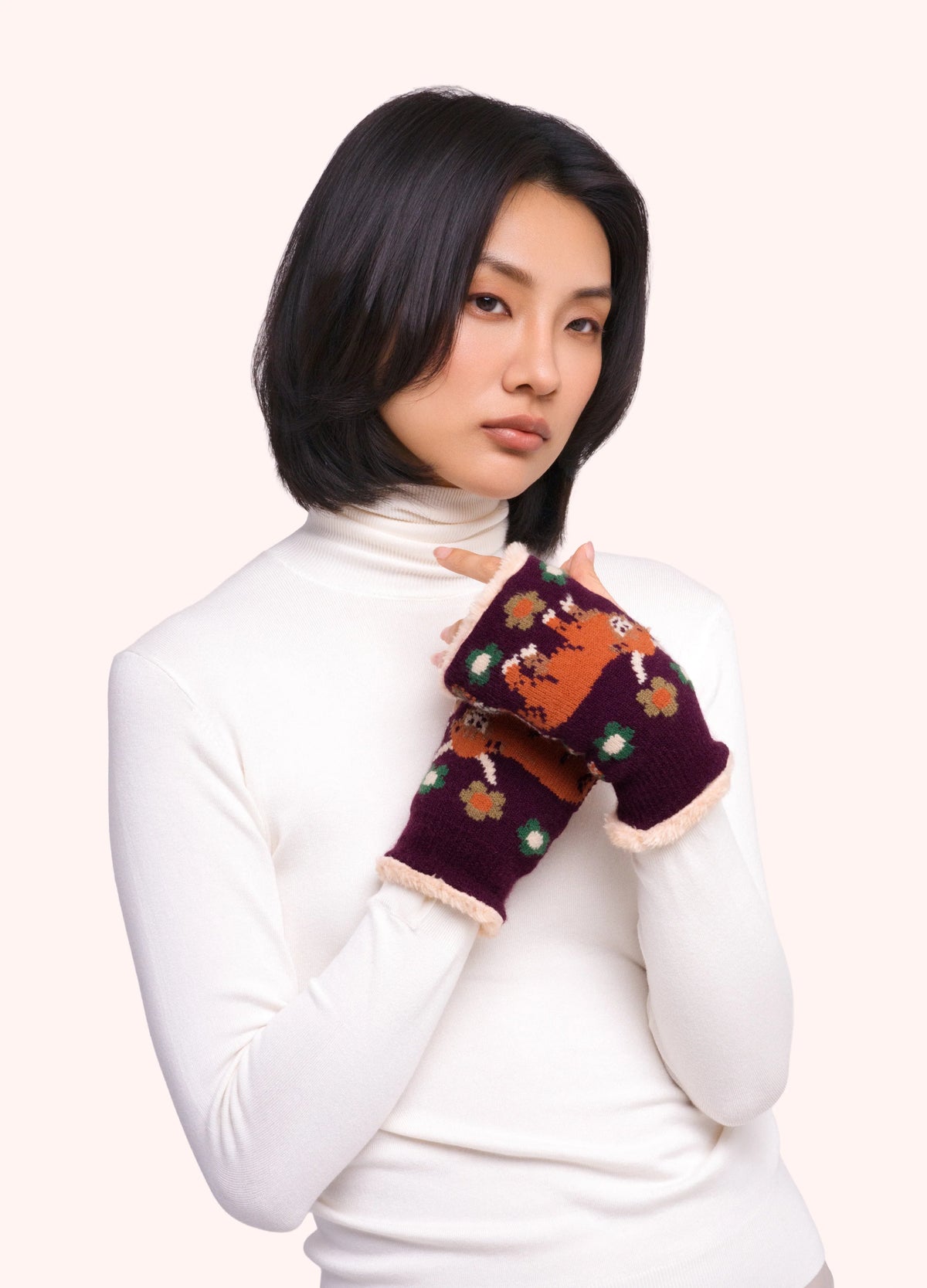 Powder Highland Cow Wrist Warmers, Damson - Robins & Roses, Eccleshall